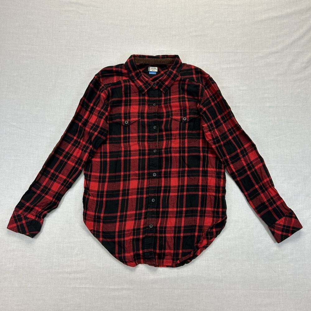Kavu Casual Button Down Flannel Shirt Women's Medium Lumberjack Elbow Patches